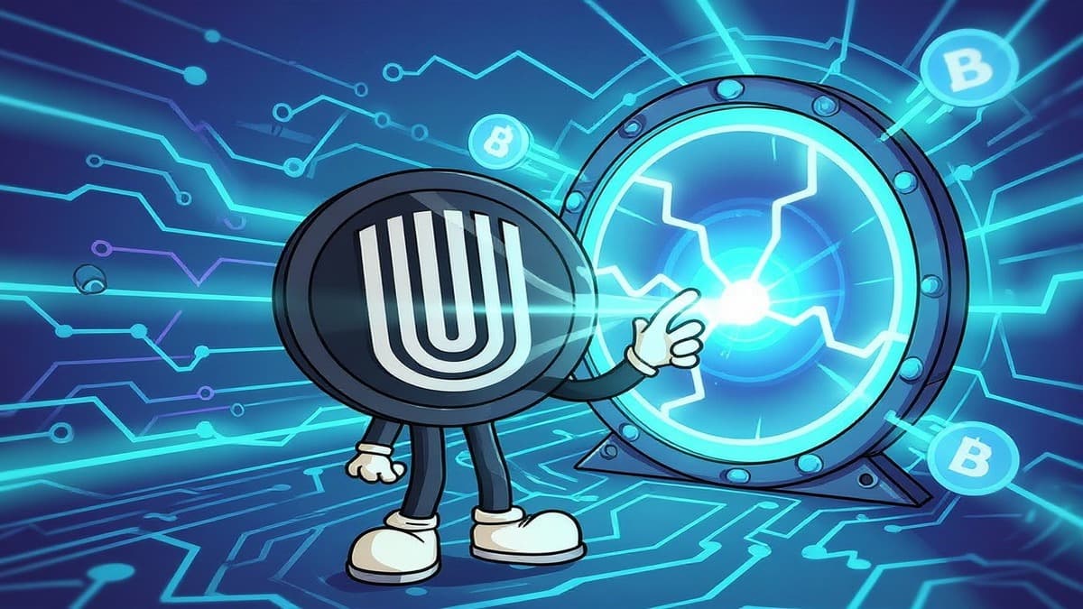 Unetwork mascot interacting with a crypto withdrawal portal