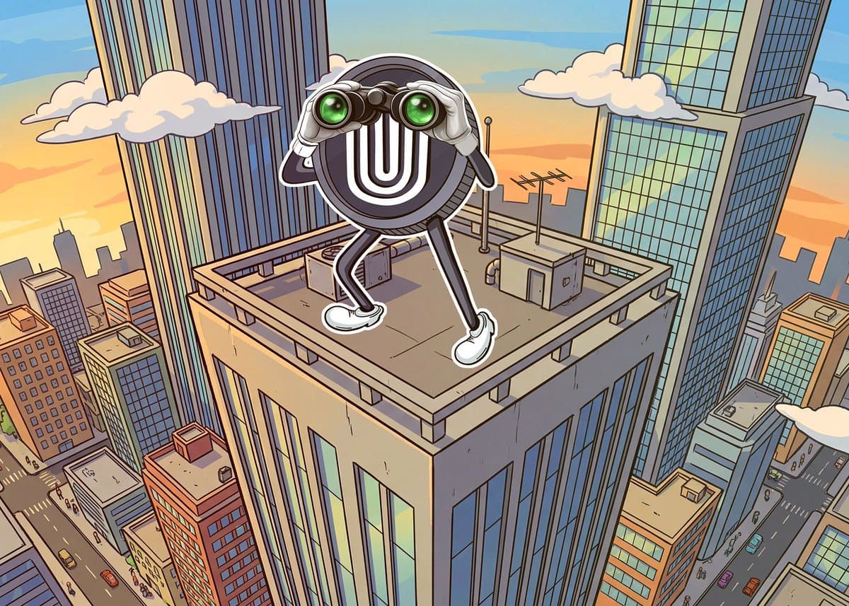 Unetwork Scout mascot surveying a city landscape for connectivity verification opportunities