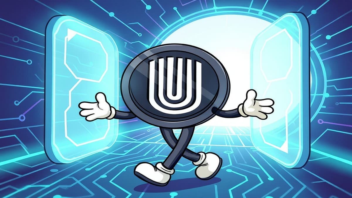 Unetwork mascot walking through an open gateway, welcoming new users