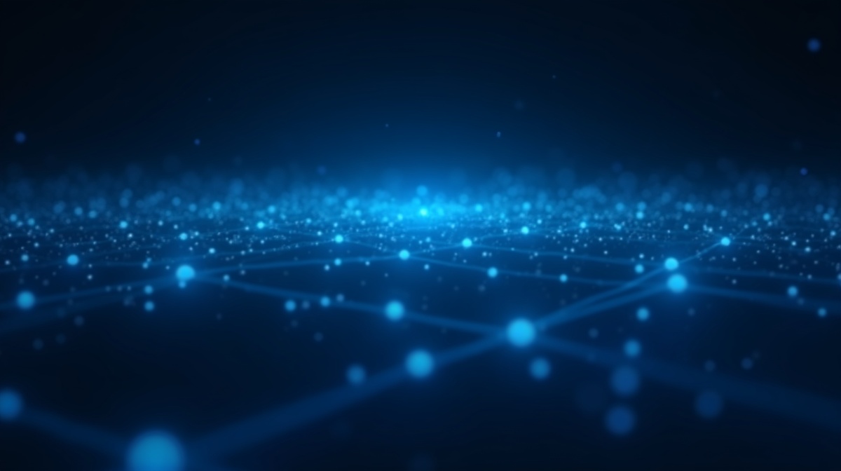 Abstract visualization of distributed computing tasks flowing through a decentralized network