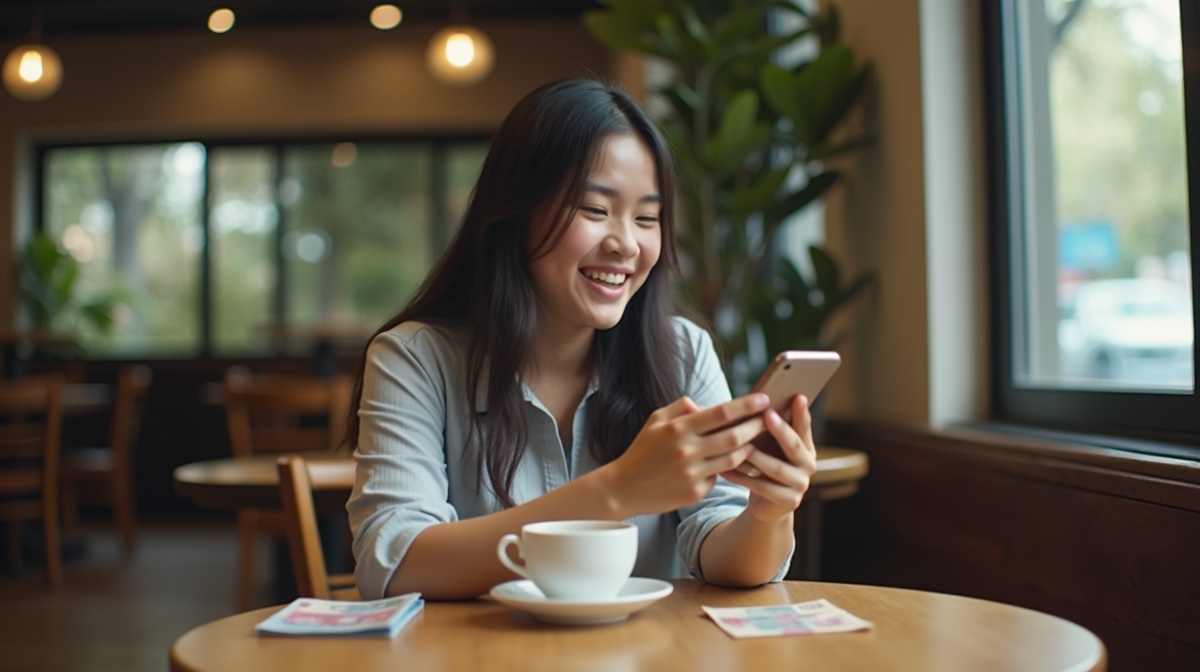 Person using a smartphone to withdraw cryptocurrency earnings, with local currency visible nearby, representing Unetwork operator payouts